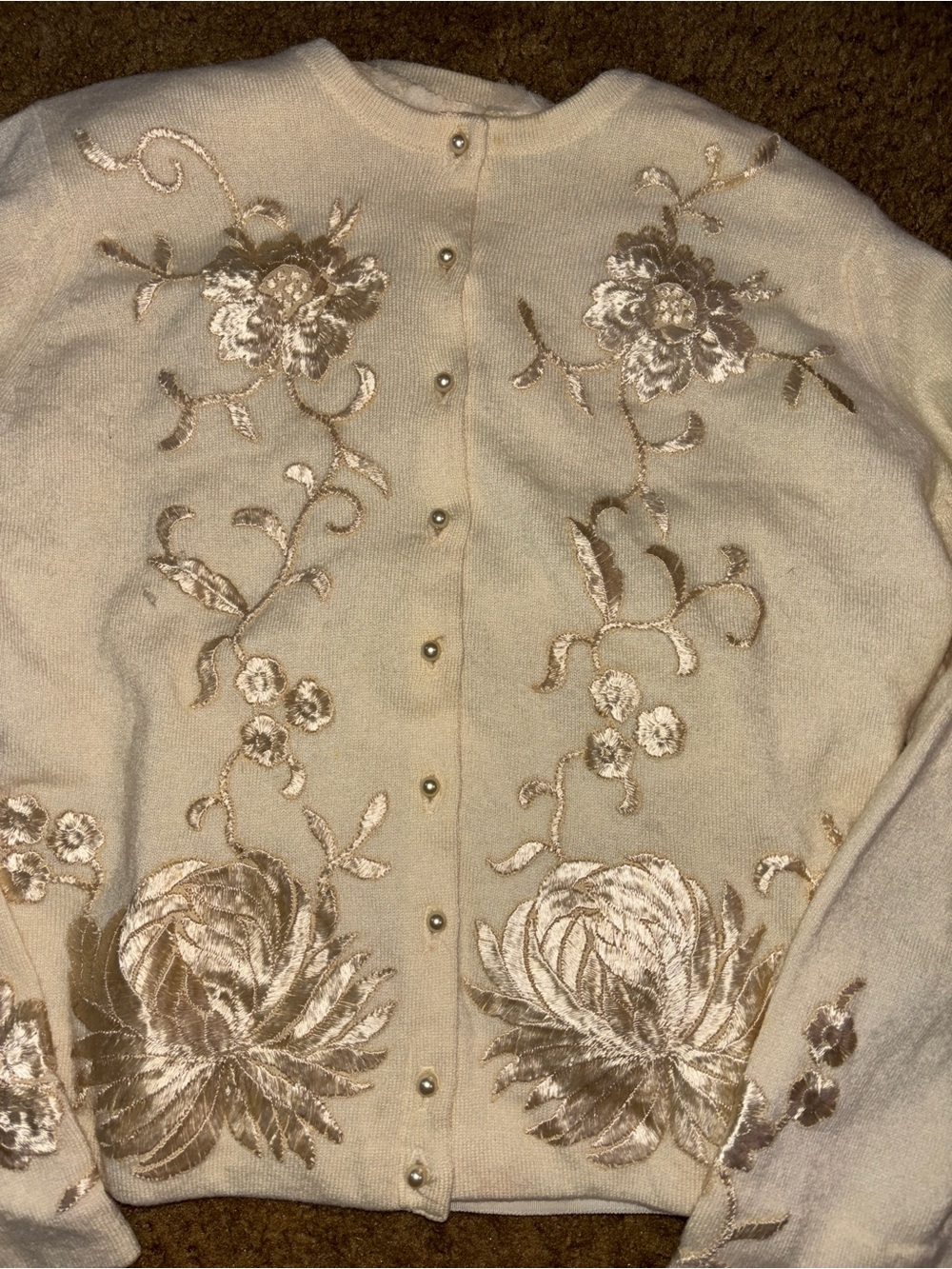 Vtg 50s Helen Bond Carruthers Cashmere Embroidered Floral Cardigan Sweater Sz S - Picture 3 of 14
